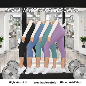 Leggings de yoga y entrenamiento para mujer, personalizados, nuevos, acanalados, con estampado de durazno y efecto acid wash, de cintura alta, sin costuras, transpirables, con efecto push-up en la cadera y fruncido en el trasero - Product Image 2