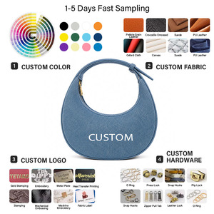 BSCI Factory Custom Denim Shoulder <strong>Bag</strong> Cowboy Underarm <strong>Bag</strong> Women's New Fashion French <strong>Patchwork</strong> Hobo <strong>Bag</strong> - Product Image 2