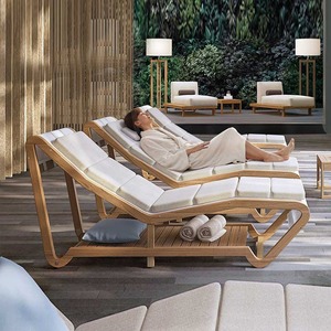 Lettino Prendisole di Lusso in Legno Teak con Rattan PE, Sedia Reclinabile da Esterno Regolabile per Giardino, Piscina e Spiaggia (Modello Australiano) - Product Image 2