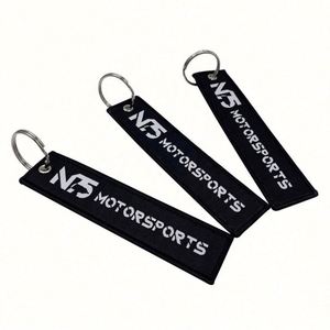 Factory Wholesale <b>Custom</b> Logo Woven Jet Tags Letter Charms <b>Keychain</b> - Product Image 1