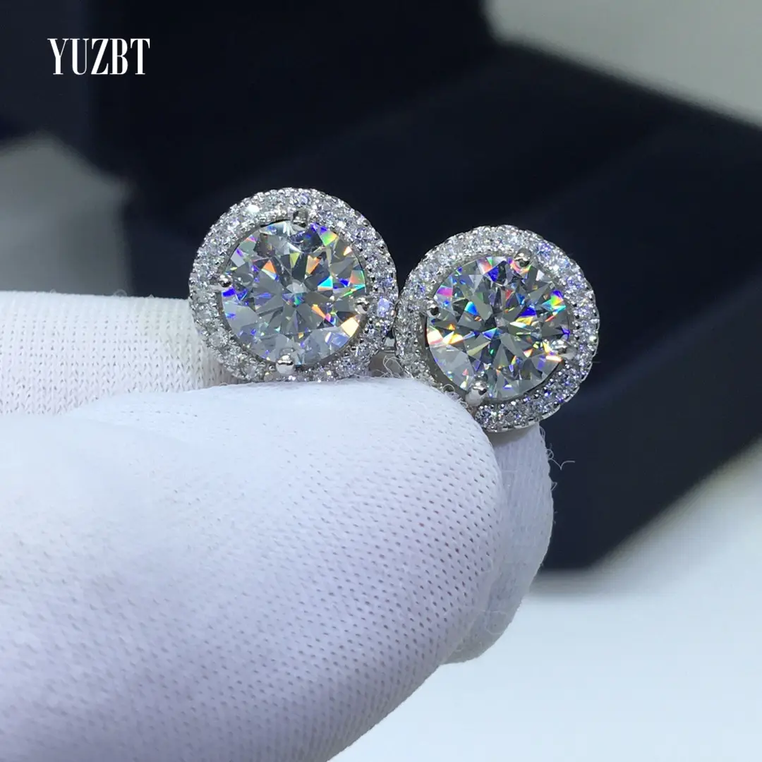 Anting-anting giwang Moissanite warna D tes berlian Pass Total 2-6 karat potongan sangat baik perak 925 klasik untuk pernikahan wanita