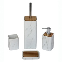 Ensemble d'accessoires de salle de bain en céramique BX Offre Spéciale avec bambou pour hôtel ou distributeur de savon, porte-brosse de toilette