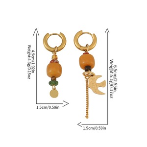 Pendientes de Aro de Acero Inoxidable con Ágata Asimétrica Estilo Boho Vintage Fatingna, Pendientes Colgantes de Piedra Natural con Baño de Oro de 18K para Mujer - Product Image 6