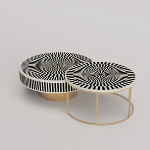 Luxury Bone Inlay Nesting Coffee <b>Table</b> Set of 2 with Black <b>White</b> Geometric Pattern Decorative Living Room Furniture - Product Image 4