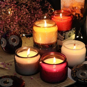 Wholesale Embossed Candle Jars With <b>Lids</b> 3/8 oz Custom Clear Glass Candle Vessel Home <b>Decor</b> Empty Embossed Candle Containers - Product Image 6
