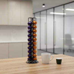 Suporte Expositor de Cápsulas de Café para Uso Diário, Preto, em Metal Aramado, Tipo Torre de Dois Níveis - Product Image 6