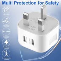 Chargeur de téléphone portable 40W, adaptateurs de voyage PD 40W, chargeur 2 USB-C, charge super rapide, prise UK, prise murale USB Type A et C
