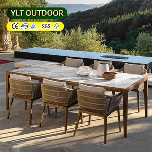 Ensemble <span class=keywords><strong>de</strong></span> jardin <span class=keywords><strong>de</strong></span> style nordique haut <span class=keywords><strong>de</strong></span> gamme, tables et chaises <span class=keywords><strong>en</strong></span> teck, meubles d'extérieur pour patio, résistant à l'eau, chaises <span class=keywords><strong>en</strong></span> <span class=keywords><strong>rotin</strong></span> PE et teck - Product Image 1