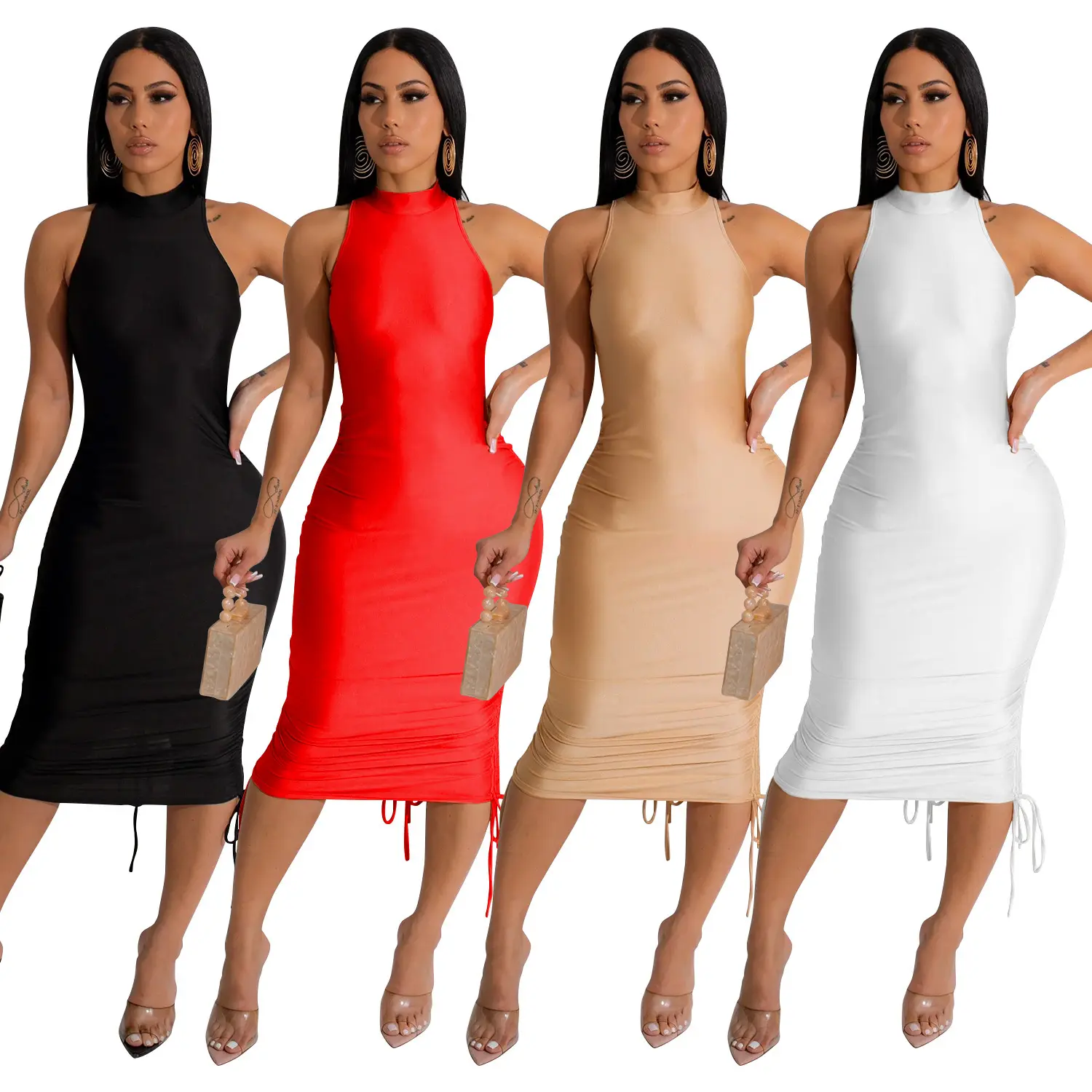 Mesdames New Backless Sleeveless Irregular Club Party Sexy Dress Elegant Ruched Midi Dress Women hot summer products