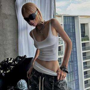 Top Camisero Sexy de Color Sólido Estilo Urbano para Mujer, Ligero, Ajustado, Sin Mangas - Product Image 2