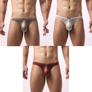 2026 Men's <b>Sexy</b> <b>Thongs</b> With Pouch Breathable Soft Protruding Oil Glossy Satin Ice Silk High Stretch Thin Men Underwear - Product Image 1