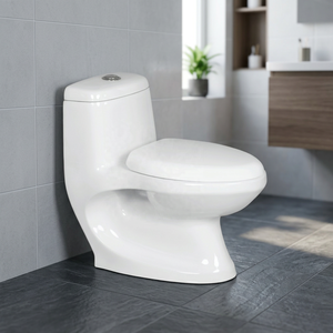WC monobloc en céramique Vistaar, siphon en S 300 mm, double chasse, abattant à fermeture douce, blanc, pour le Pérou - Product Image 4