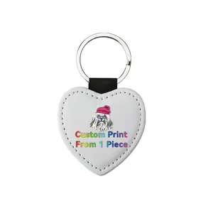 Print On Demand unique gadgets Personalized Hanging Mini Leather Custom Logo Double Side Printing Heart Leather Keychain