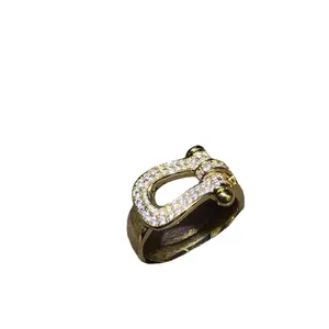 European and American fashion designer U-shaped horseshoe ring with full diamond plated 18K gold matching ring and starry ring