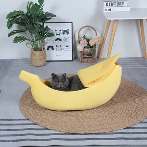 Cama de gato de frutas de luxo para animais de estimação, cama de tamanho banana de alta qualidade, fofa e interessante, macia e amigável