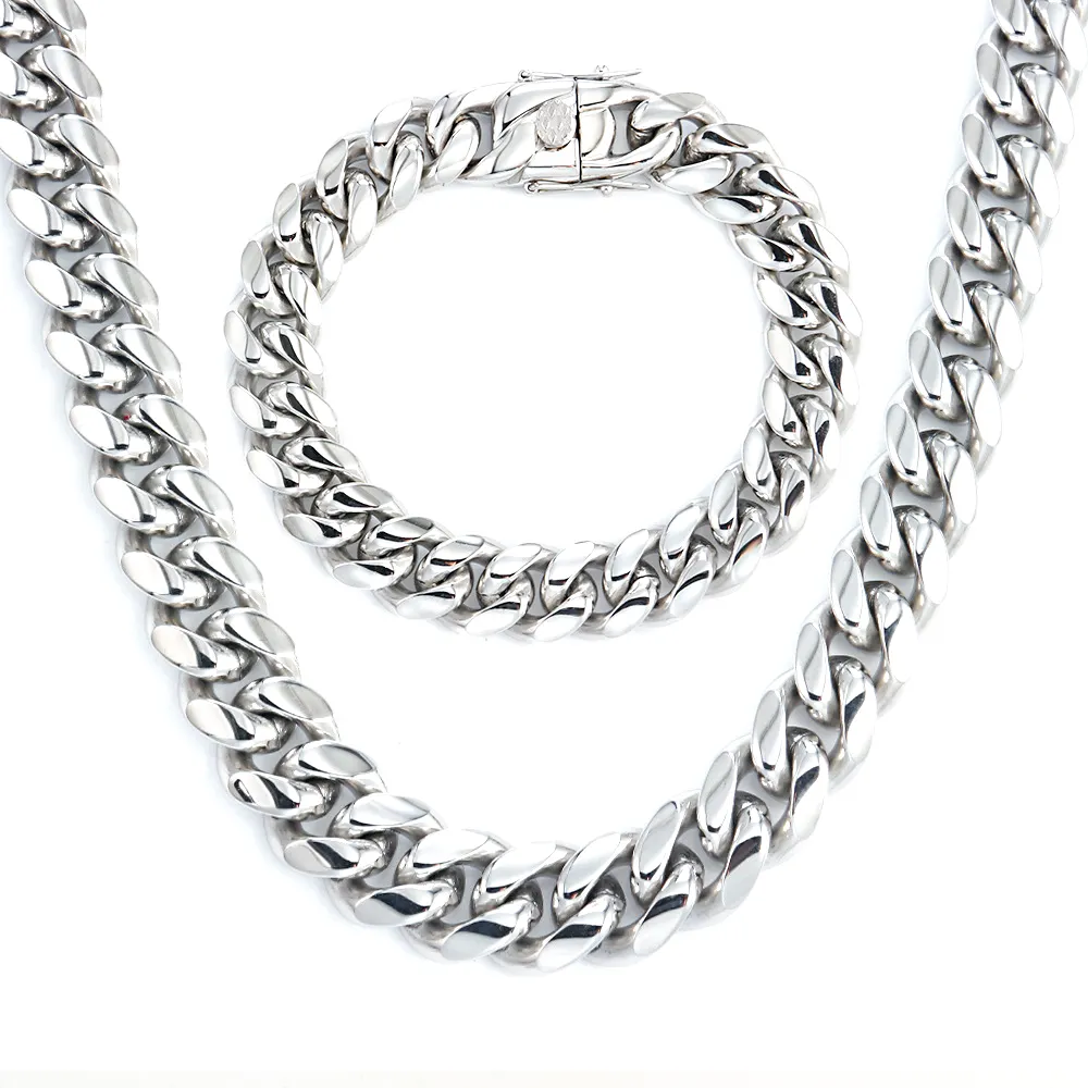 Wholesale Custom Stainless Steel Hip Hop Jewelry Classical Silver Color Men's Thick Miami Curb Cuban Link Chain Necklace for Men