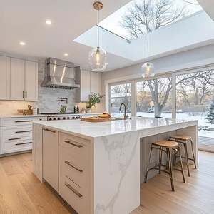 Armoires de cuisine sur mesure avec îlot intégré, finition en acier inoxydable de haute qualité, durables, élégantes, CAO gratuit - Product Image 5