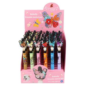 Новая детская гелевая ручка O&Q с ластиком, синие и черные чернила, пластиковая, 0.5 мм, с милым мультяшным дизайном бабочки, рекламная, с возможностью нанесения логотипа - Product Image 1