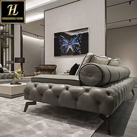 Design de luxe moderne 2024 zone de réception canapés en cuir noir canapé modulaire Chesterfield pour salon de villa