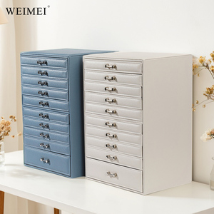 กล่องเก็บเครื่องประดับ WEIMEI สิบชั้น วัสดุหนังกำมะหยี่ สั่งซื้อขั้นต่ำน้อย สีขาวน้ำเงิน สำหรับใช้ในบ้าน ร้านค้าปลีก หรือร้านขายเครื่องประดับ - Product Image 4