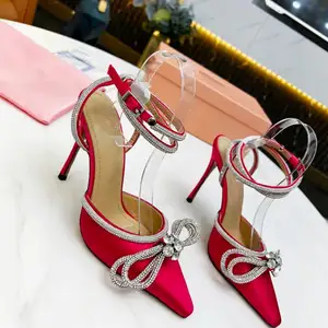 Kristallen Strik Fee Puntige Jurk Feest Enkelband Vrouwen Strass Pumps Casual Walking Hoge Hak Schoenen Dikke Vrouwen Sandalen