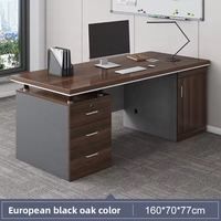 Bureau de direction en chêne noir bicolore avec 3 tiroirs et armoire à porte, design à plateau flottant, structure métallique robuste, bureau avec serrure