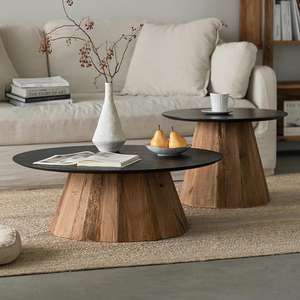 Table basse ronde en bois massif, style vintage, meubles de salon - Product Image 1