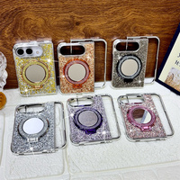Étui de téléphone magnétique avec miroir de maquillage scintillant et support intégré pour iPhone Duo, coque de protection luxueuse et brillante