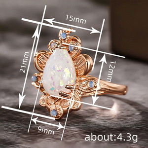 Anello Geometrico a Goccia d'Acqua Floreale, Gioiello da Dito alla Moda per Donne, Ideale per le Vacanze - Product Image 4