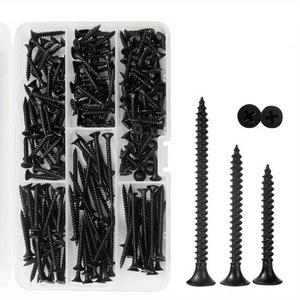 Kit de tornillos para madera negros, 170 piezas, rosca gruesa, cabeza semihundida, acero al carbono, para fijación en paneles de yeso y madera - Product Image 1