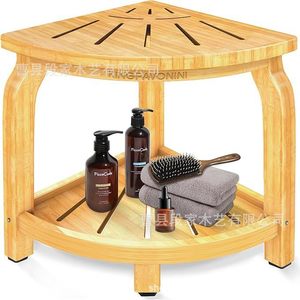 Duan Family Wooden Corner Shower Stool Double Layer <b>Storage</b> Bathroom Seat With Shelf For <b>Bathing</b> And Shaving - Product Image 5