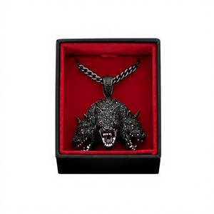 Collar con Colgante de Perro de Tres Cabezas Negro con Incrustaciones de Moissanita, Chapado en Plata 925, Estilo Hip Hop, Amuleto Animal, Unisex, Regalo - Product Image 1