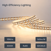 Bande lumineuse LED 12V 2835 192LEDs/m 8mm 3000K Blanc chaud IP20 Télécommande Dimmable pour éclairage intérieur d'armoires
