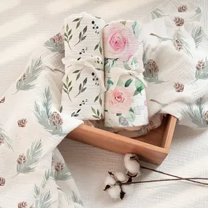 Envoltura de muselina con flecos para bebé y niña, edredón con estampado de flores personalizado, ligero y suave, 2 capas, 100% algodón, para guardería