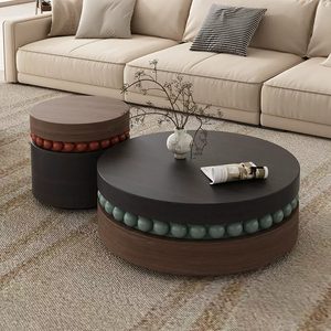Table basse moderne en noyer, style <span class=keywords><strong>vintage</strong></span> italien, haut de gamme, créative, ronde, en bois, pour salon. - Product Image 2