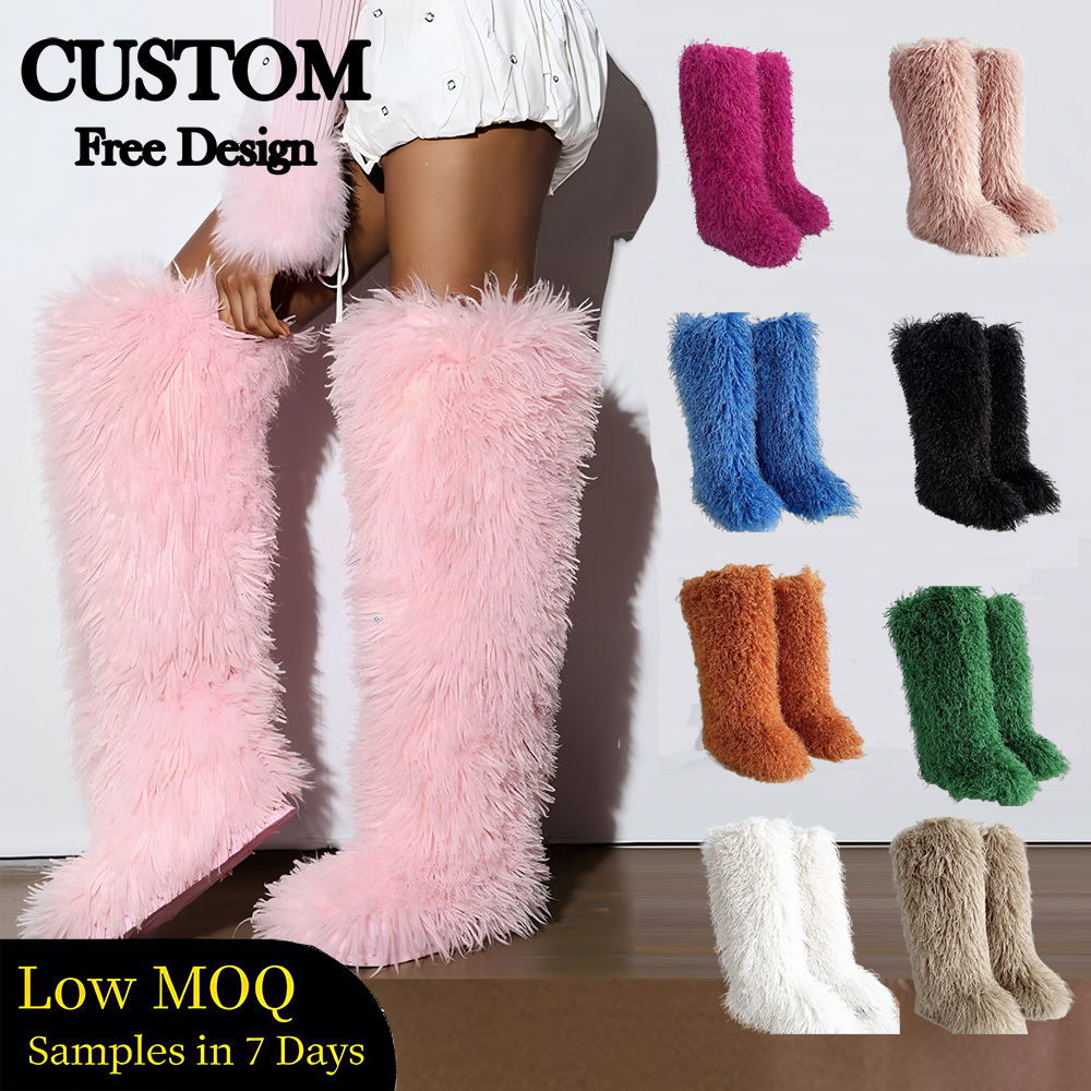 Knee High Faux Fur Boots Warm Stylish Winter Shoes
