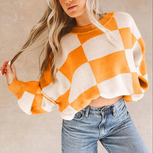 TIXOM 2025 <strong>Women's</strong> Casual Fall Winter Sweater <strong>Orange</strong> White Cartoon Pattern Knitted Regular Sleeve Exposed Seam Front <strong>Cardigan</strong> - Product Image 2