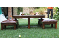 Ensemble de salle à manger carré en bois Table de dîner compacte bureau de cuisine naturel faible hauteur Inde Buffet banc minimaliste table écologique