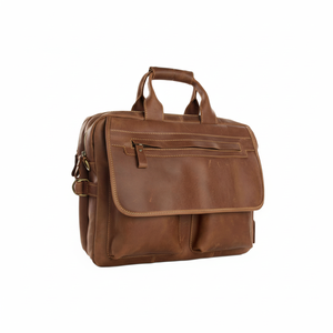 Sac pour ordinateur portable en cuir pleine fleur de style vintage fabriqué à la main avec logo personnalisé d'Inde - Product Image 1