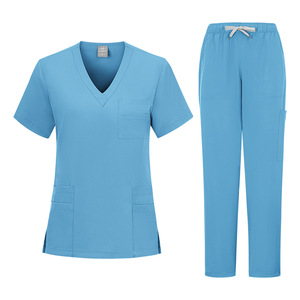 Unisex Scrub Set Moisture Wicking Hospital Uniforms Split Top And Pants Blue - Product Image 1