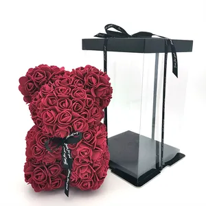 Ourson en Roses artificielles en mousse de polyéthylène, pour un cadeau de saint-valentin, vente en gros,