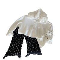 Ensemble Fille Printemps-Automne, Style Occidental, Coton, Manches Longues, T-shirt à Capuche en Dentelle, Style Coréen Tendance, Motif Floral