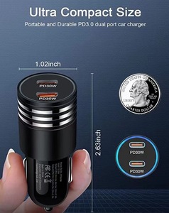 New 60W kép PD xe sạc Adapter 60W điện sạc nhanh 60W kép Loại C Cổng xe sạc Adapter biểu tượng tùy chỉnh dropshipping - Product Image 4