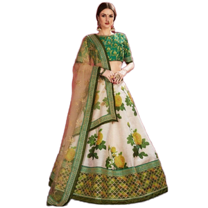 -Vestidos de noche de seda Banglori con estampado floral verde Ropa DE BODA Lehenga Choli - Product Image 1