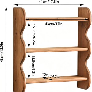 Étagère murale en bois massif à 3 niveaux, forme ondulée, pour l'affichage des épices dans la cuisine - Product Image 2