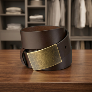 Ceinture en cuir naturel durable avec boucle à ardillon, 100 % cuir de vache véritable, couleur marron, personnalisable pour homme, avec ardillon carré 3D en acier vintage, étanche - Product Image 1