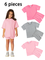 Ensemble de vêtements d'été essentiels pour bébés filles, 6 pièces/3 ensembles, ensemble de survêtement, t-shirt à manches courtes + short legging, tenue