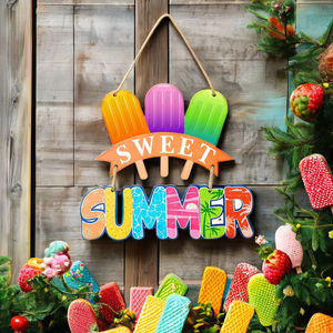 Letrero de bienvenida de verano para puerta principal, Letrero de madera 'Sweet Summer', Decoración de pared, Letrero colgante irregular con diseño de fresa, Para el porche del hogar - Product Image 4