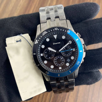 Montre Chronographe Homme Sportive en Gros, Lunette Rotative Bleue, Logo Personnalisé FS5827, Montre-Bracelet à Quartz en Acier Inoxydable pour Homme
