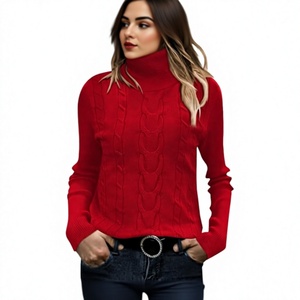<b>Women</b> <b>Cable</b> <b>Knit</b> Turtleneck <b>Sweater</b> Ribbed High Neck Long Sleeve Pullover Knitwear Casual Winter Jumper Wholesale - Product Image 1